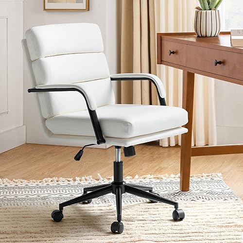 Miniatura 4 de HULALA HOME Silla moderna de piel sintética para oficina en casa con bloqueo de inclinación y base de metal, silla de escritorio con ruedas y cojín