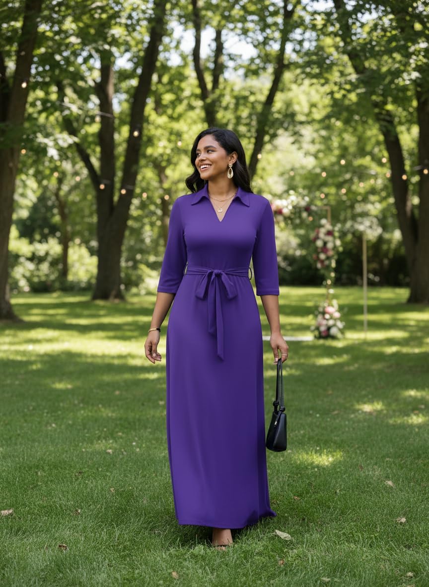 FANDEE Maxi Dresses for Women V Neck Casual A-line Dress 3/4 Sleeve Semi Formal Dress for Women - Image 7