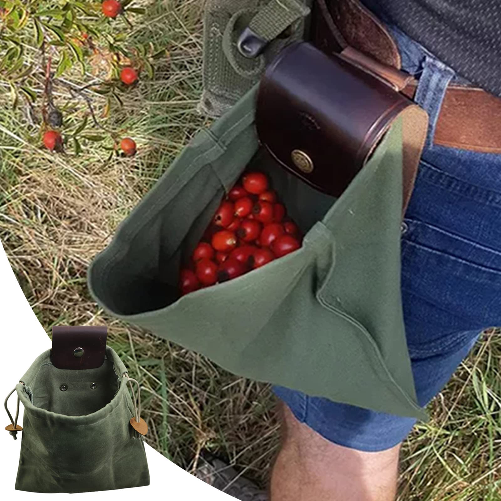 Bolsa De Forrajeo De Lona Con Cordón – Set De 2 Riñoneras Plegables Para Hongos, Frutas Y Recolección En Camping O Senderismo