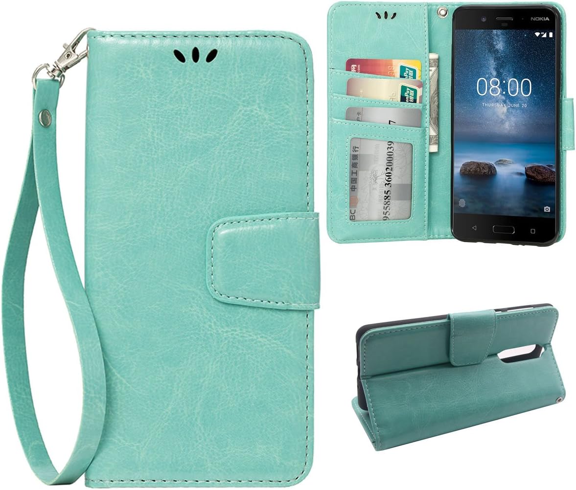 Teebo Flip Case for Nokia 8 (2017), Premium PU Leather Stand Feature with Card Slots Wallet Phone Case for Nokia 8, Mint Green