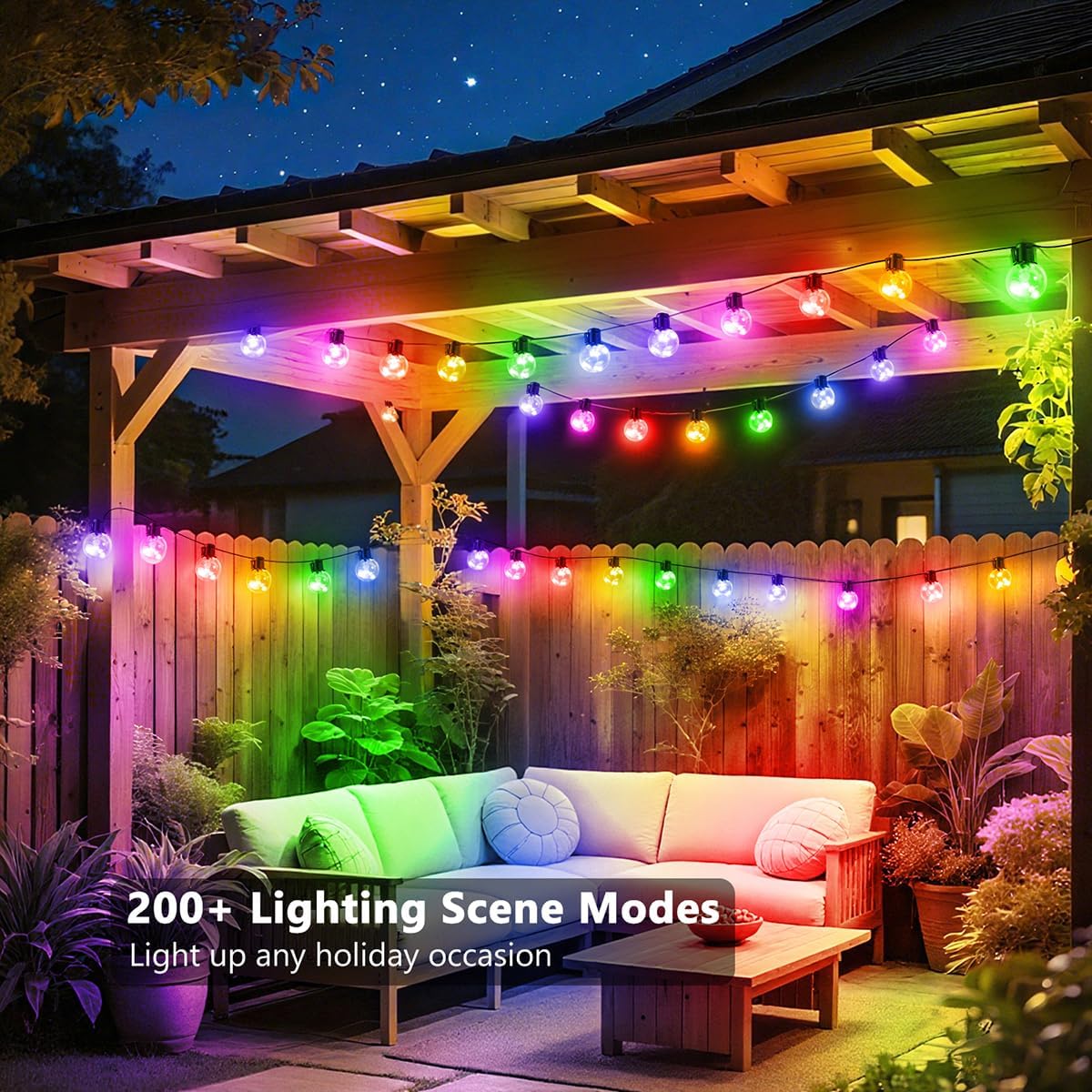 Outdoor String Lights, 25ft 20 G40 Bulbs LED Color Changing Hanging Lights Dimmable with 220+ Scene Modes, App Control, IP65 Waterproof Globe Bulb for Indoor Patio Backyard Balcony Decor