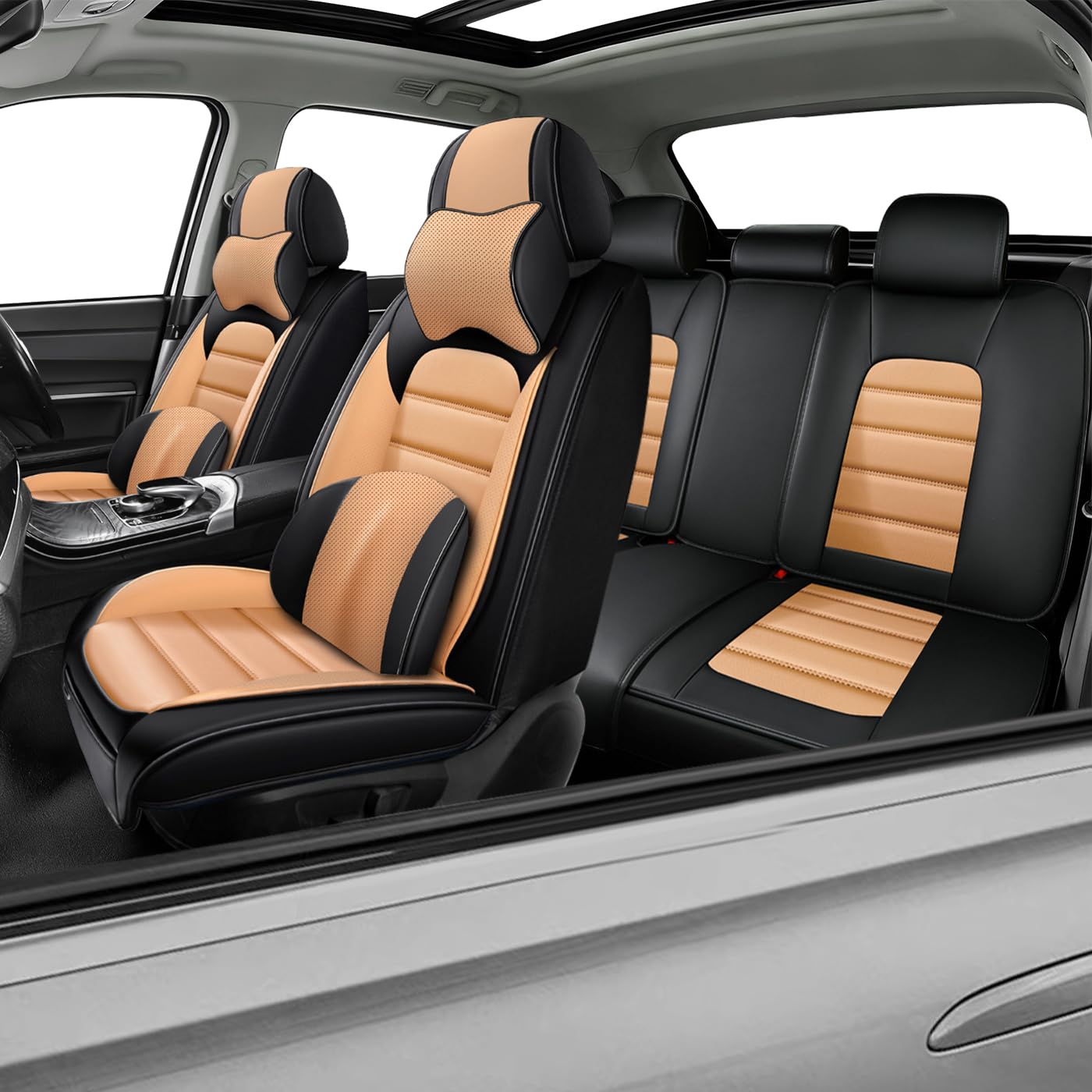 Car Seat Covers for X2,for BMW X2 2018-2025 2026,Waterproof Leather Seat Covers,Compatible Airbag,Full Set Comfort Car Seat Protectors for Most Cars(Pillows,Black&amp;Orange)