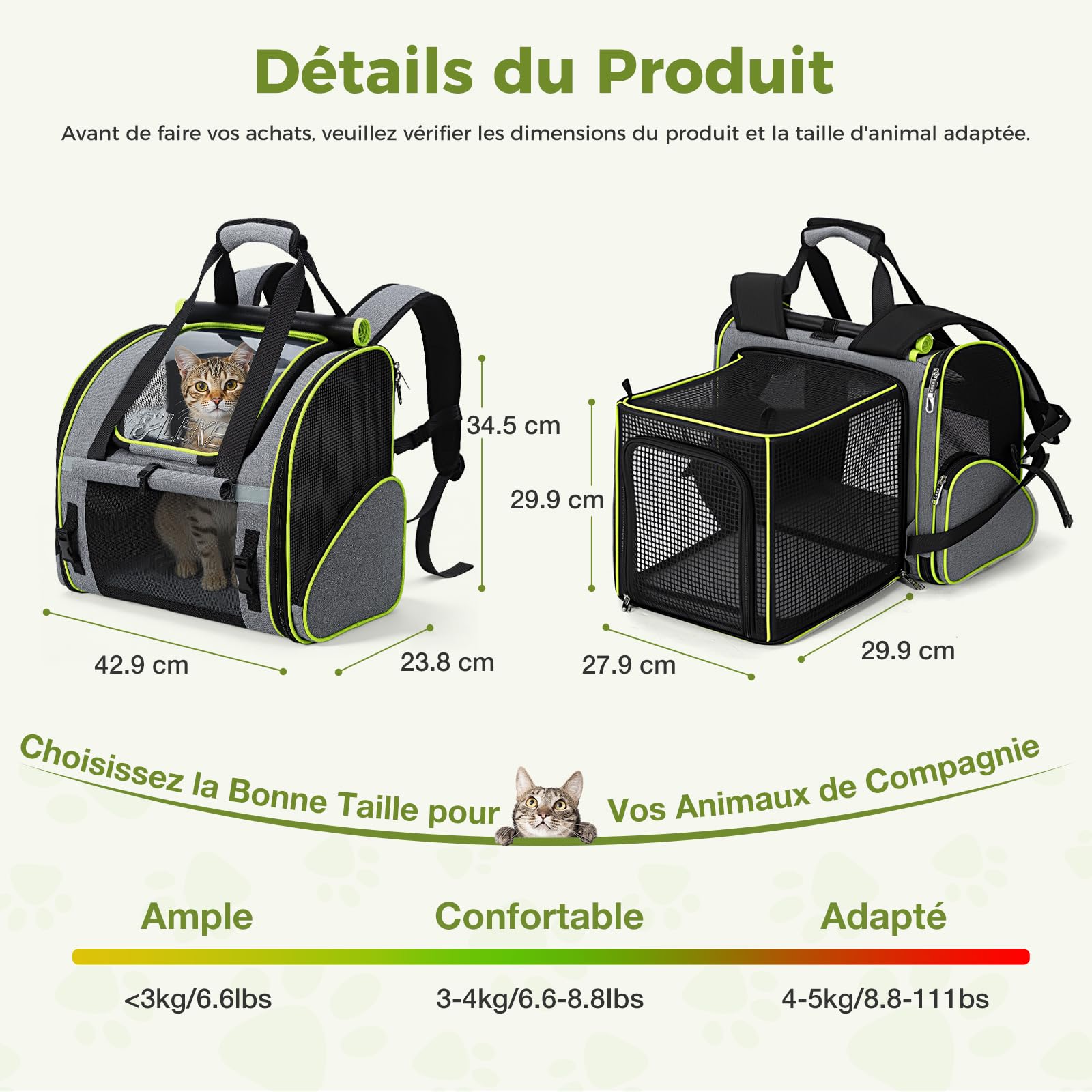 Lekesky Sac Transport Chat Petit Chien Extensible, Sac à Dos Chat Bubble avec Fenêtre en Filet, Sacs de Voyage Portable et Pliable pour Chat, Sacs Animaux Respirant et Léger, Gris