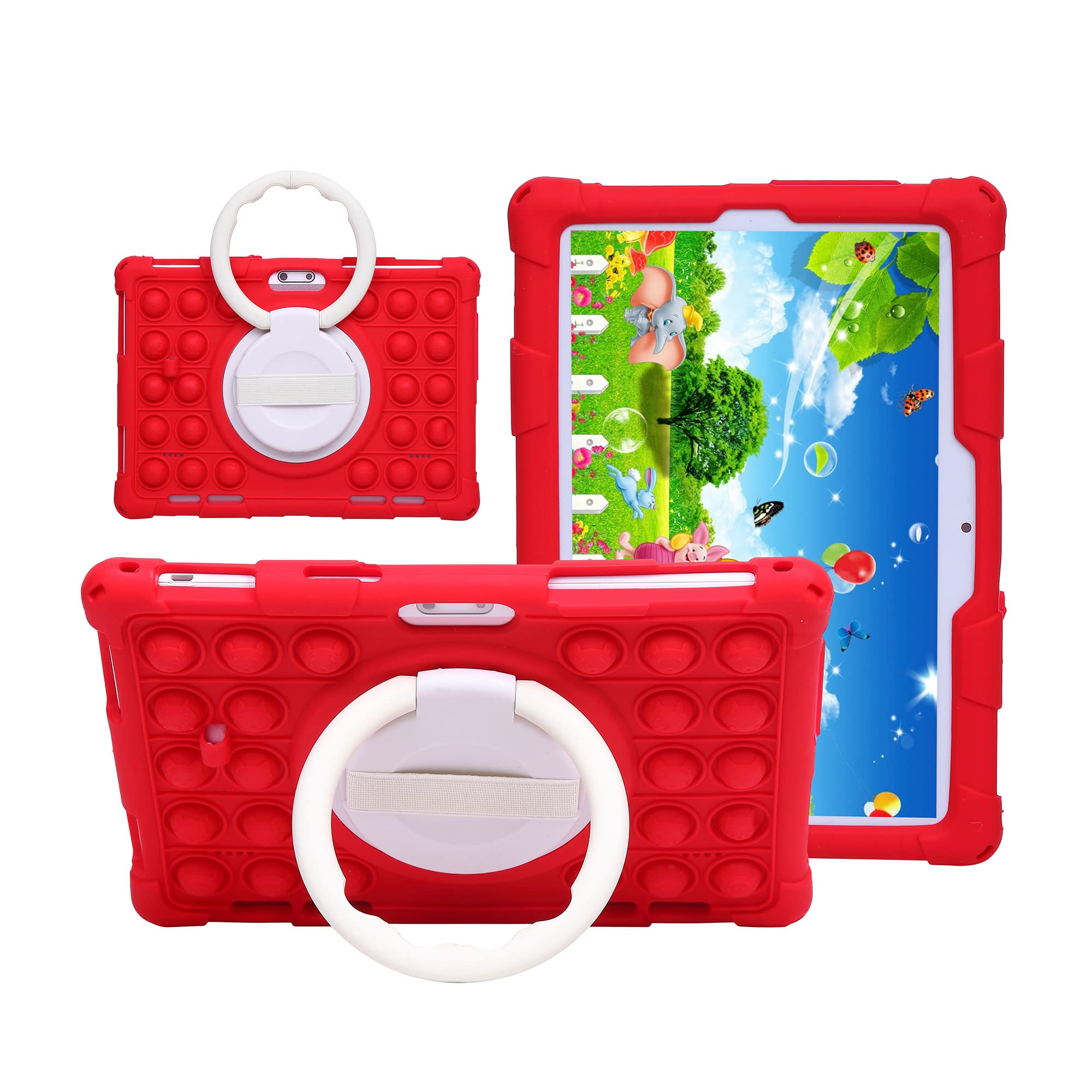 AKNICICase for TOSCiDO T211 M863,PRITOM M10 M10(3G),FEONAL 10.1,ZONKO K105,TenYiDe TYD-109/108,Veidoo T12,LNMBBS 10,Victbing 10.1,Lectrus 10,Hoozo 10,360° Rotating Stand/Shoulder Strap, Red