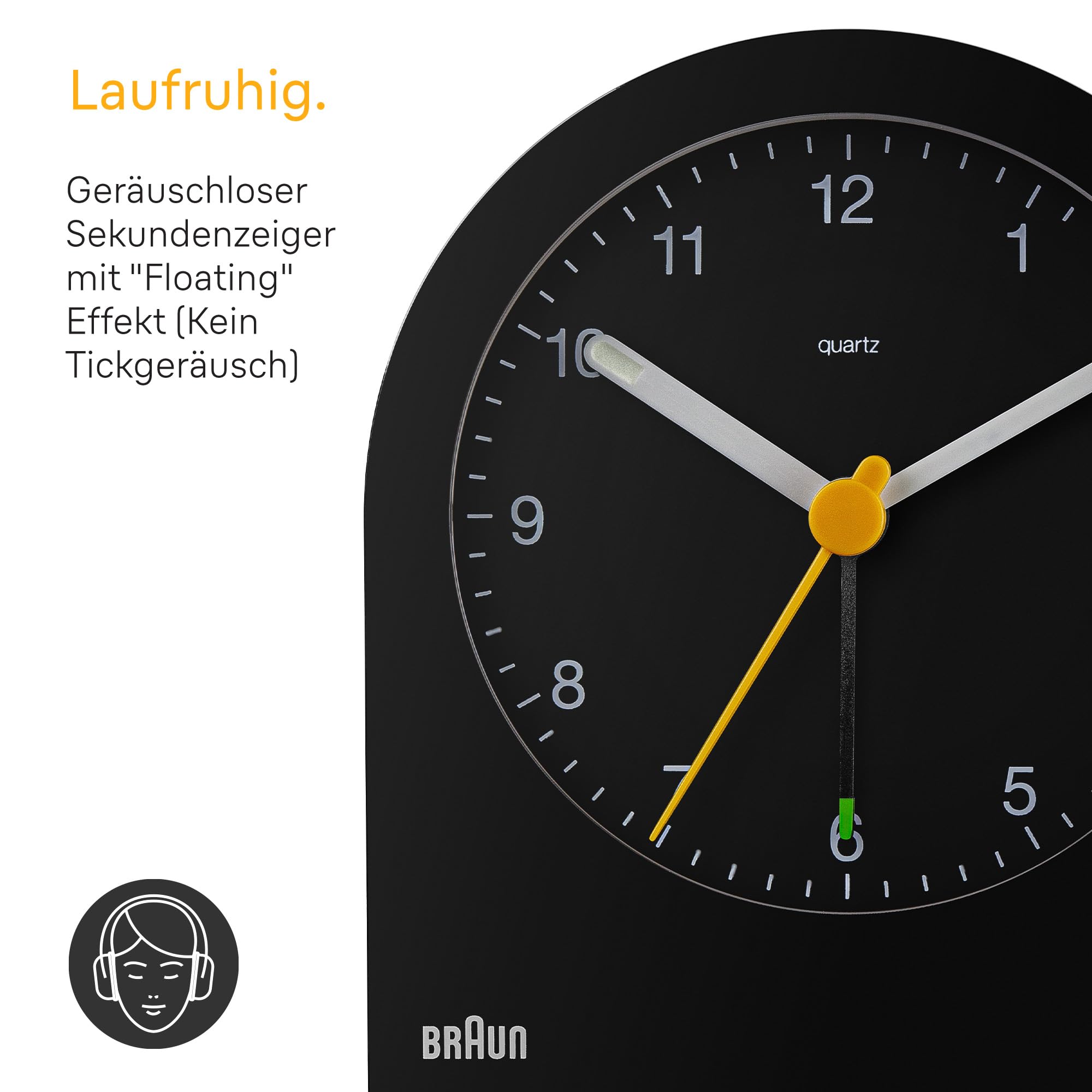 Braun Classic Analogwecker mit Schlummerfunktion und kontinuierlicher Hintergrundbeleuchtung, leises Quarzwerk, Crescendo-Piep-Wecker in Schwarz, Modell BC22B.