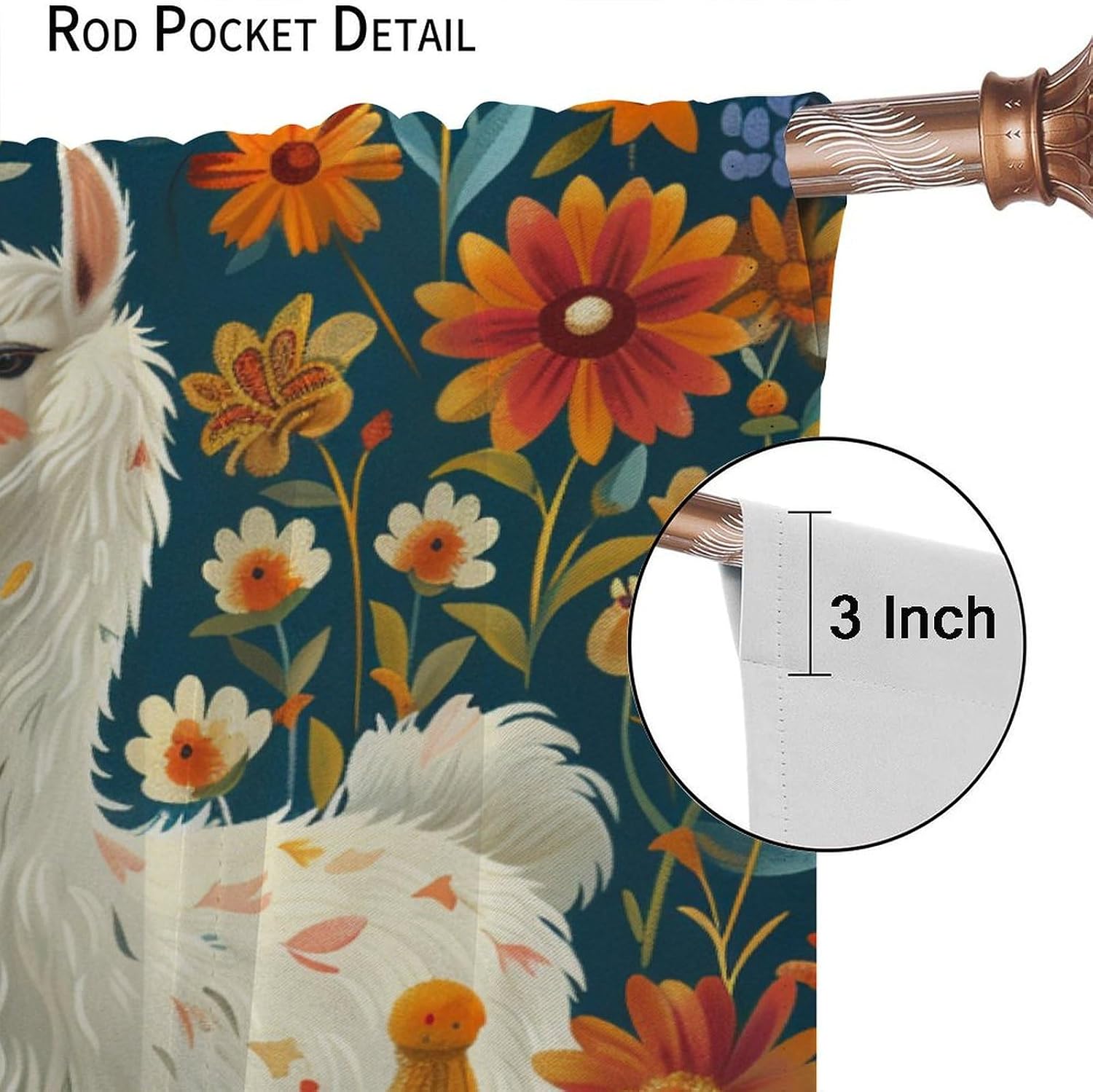 Colorful Floral Botanical Blackout Curtains for Bedroom/Living Room, Funny Alpaca Llama Animal Thermal Insulated Curtains Rod Pocket Window Drapes, 2 Panels/Each 31.5" W x 72" L
