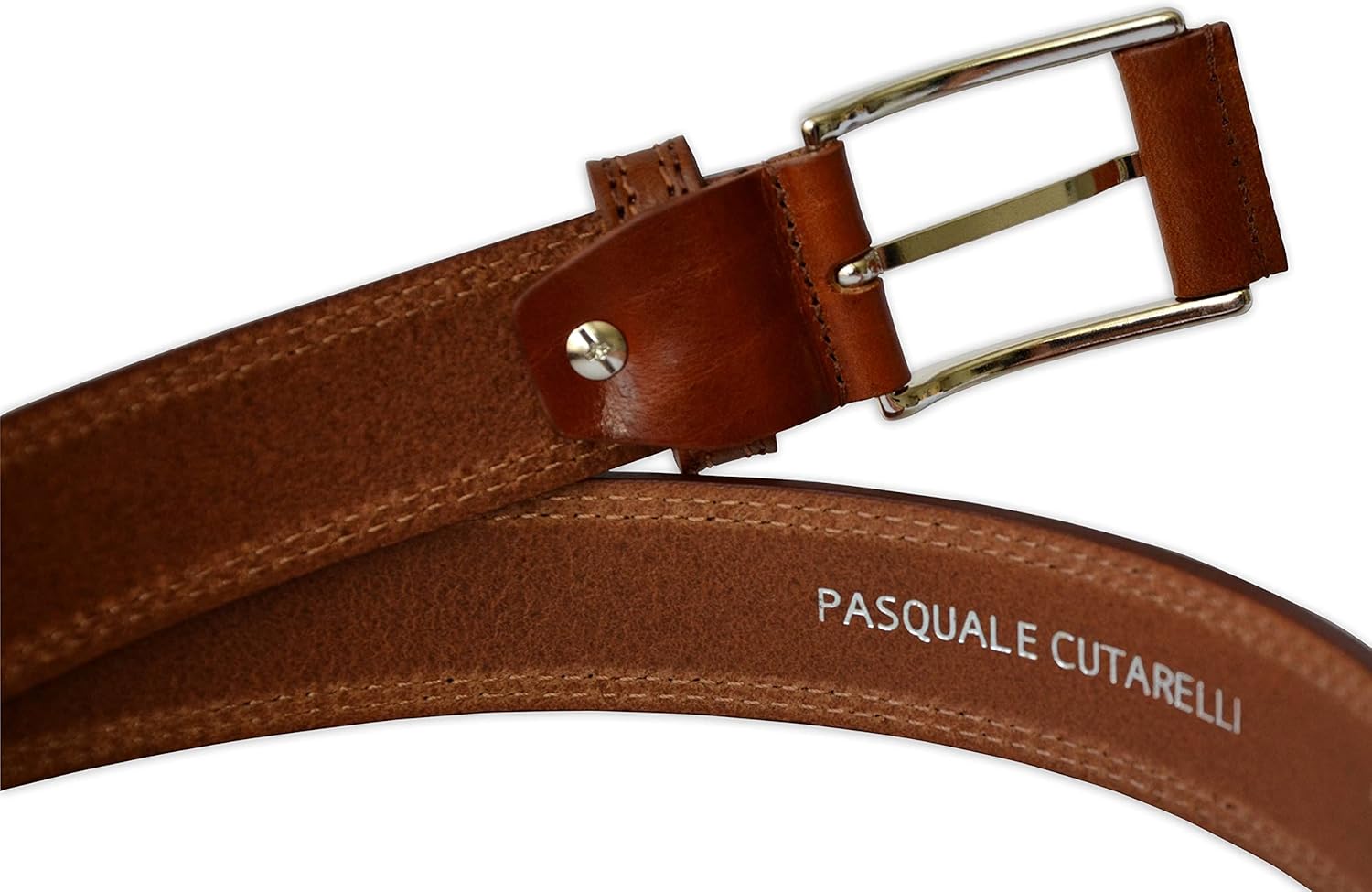 Mens Plain Italian Bullhide Leather Belt with Double Stitch - Image 3