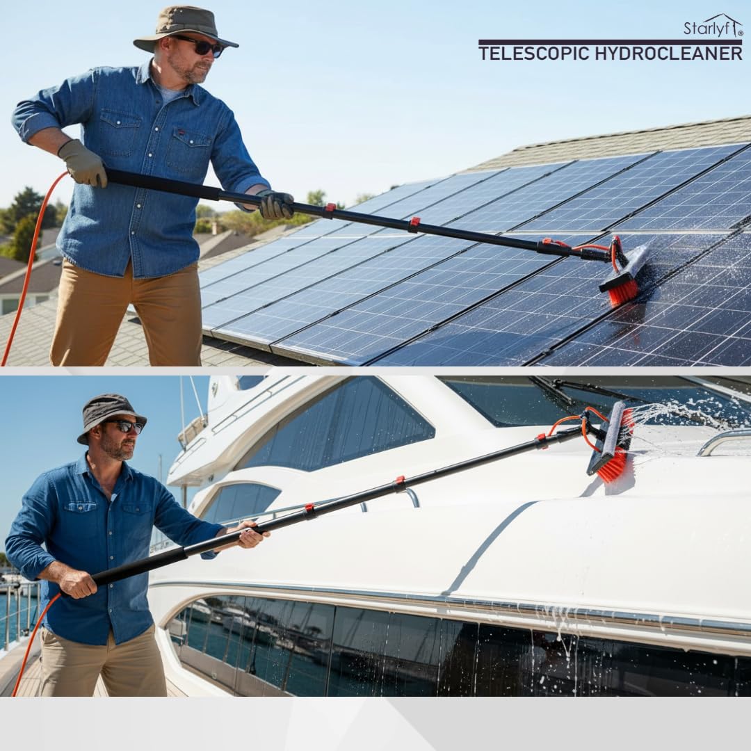 STARLYF Telescopic Hydrocleaner + Trockentuch, 90 x 60 cm, Reinigung von Solarplatten, Teleskopbesen für die Reinigung, Seifenspender, Glas, Waschen von LKW, Schildern, Booten (7 m)
