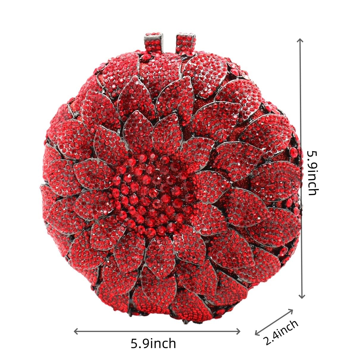 Tasysain Women Rhinestone Flower Handbag Sunflower Pattern Circular Clutch Purse Cute Shiny Floral Shoulder Party Bag, Red
