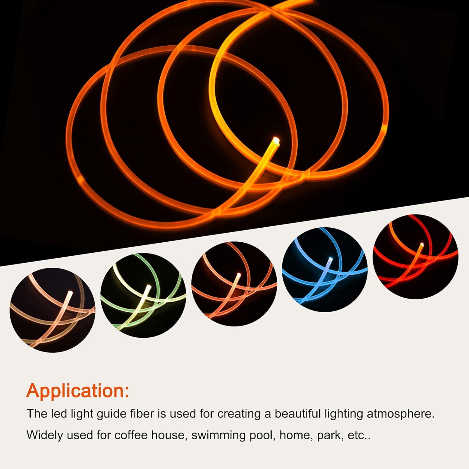 Generic PMMA Side Glow Fiber Optic Cable 4mm 3.0M for LED Light Guide in Home, Hotel