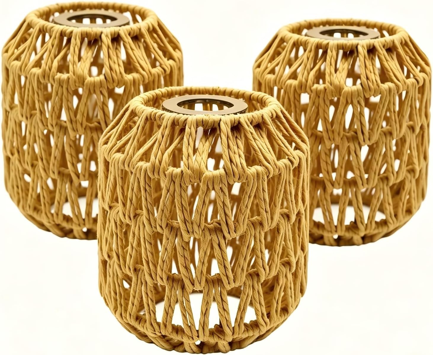 3-Pack Boho Rattan Lamp Shade, Handwoven Natural Wicker Lampshades Replacement for Pendant Light, Wall Sconces, Floor & Table Lamps – Vintage Farmhouse Home Decor