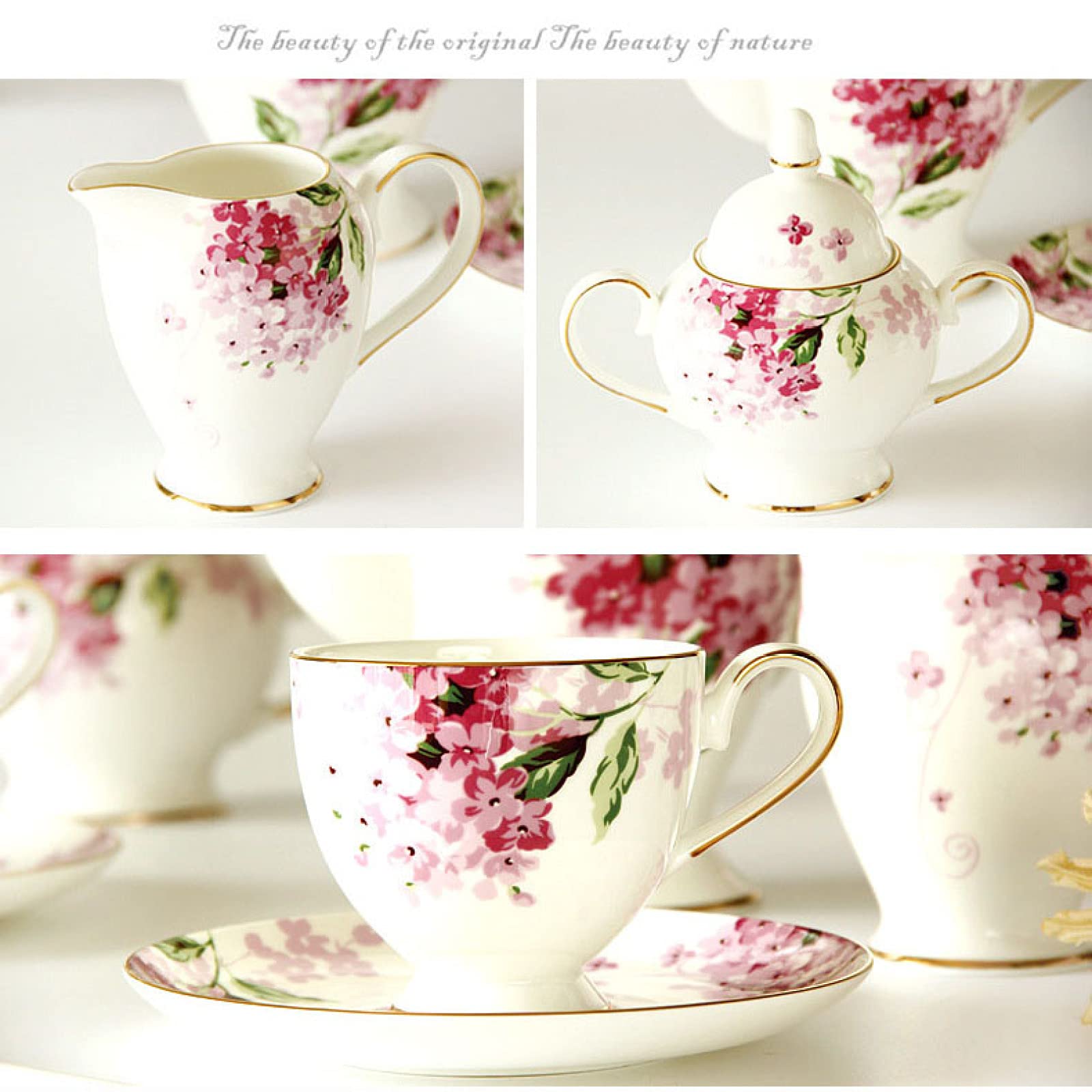 15-częściowy zestaw do herbaty z porcelany, brytyjskie zabytkowe kwiaty, zestawy do herbaty i kawy, serwis do herbaty na 6 filiżanek i spodków, luksusowa porcelana ko,