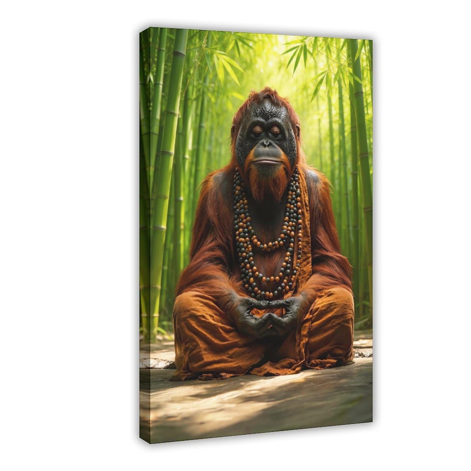 Bareronor Zen Ape Meditating Canvas Poster for Bedroom Decor Gift