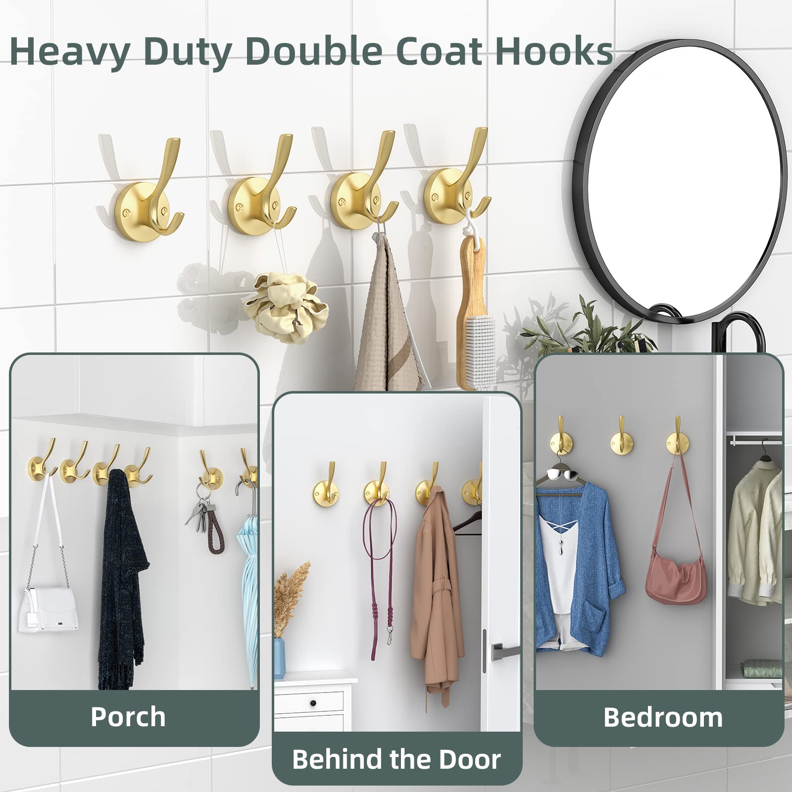 Garderobenhaken Gold 6 Stück Modern Kleiderhaken Gold Schwerlast Garderobe Haken Jacken Haken Wand Handtuchhaken Doppelt für Küche Bad Kleiderschrank