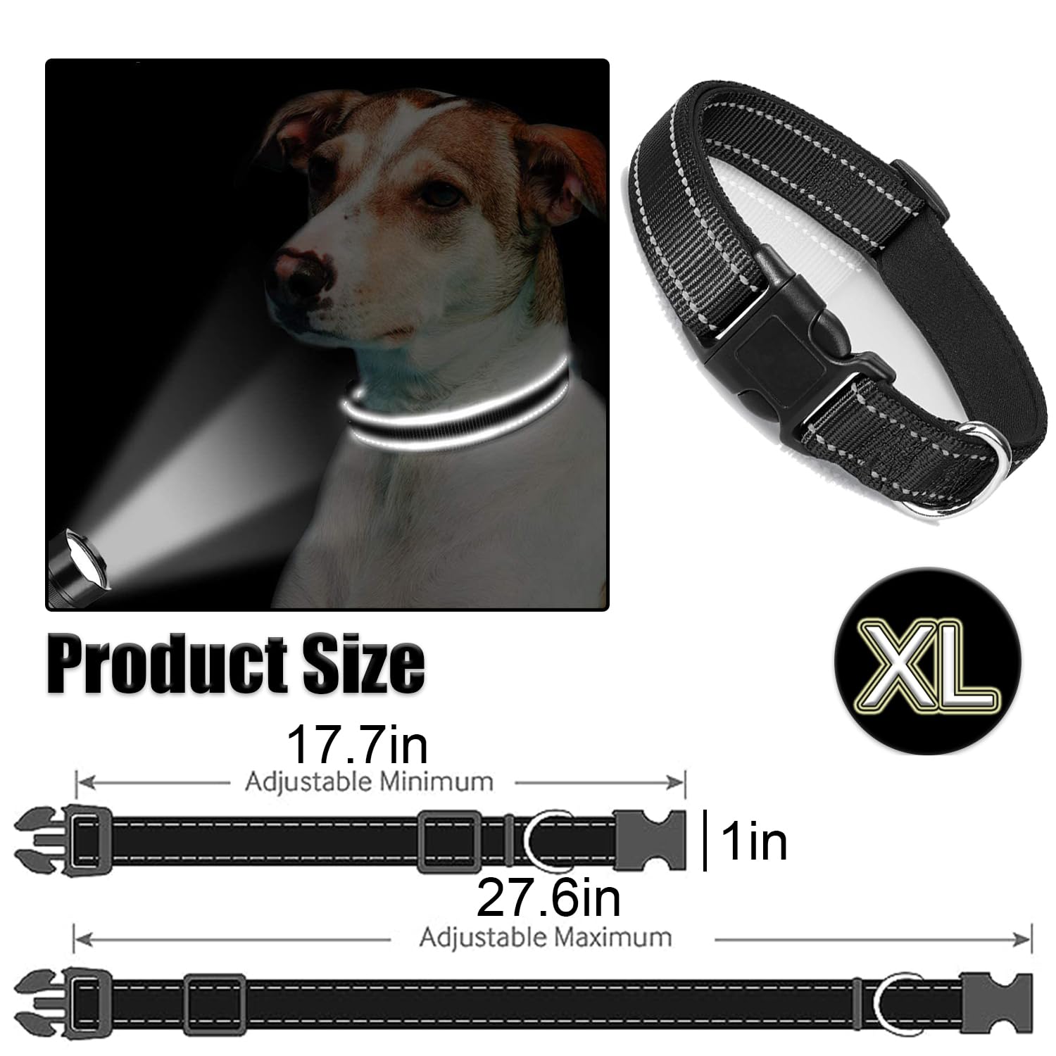 Reflective Nylon Dog Collar with Safety Buckle, Dog Collar, Adjustable Dog Collar, Soft Dog Collar - Image 2