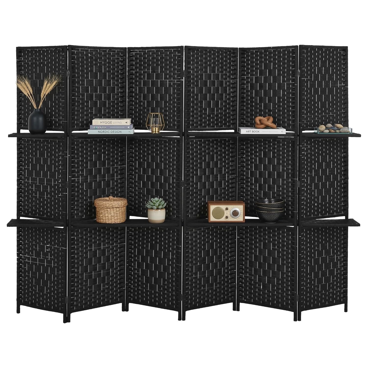Photo 1 of *Hardware missing?* FDW 6 Panel Wood Room Divider - Foldable & Flexible Freestanding Screen, Easy Storage Partition Wall for Home Living Room, Dark Black