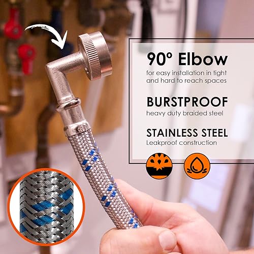 Miniatura 4 de Chromex Kit de descarga de calentador de agua sin tanque con solución de descalcificación líquida certificada y mangueras de entrada de ángulo recto