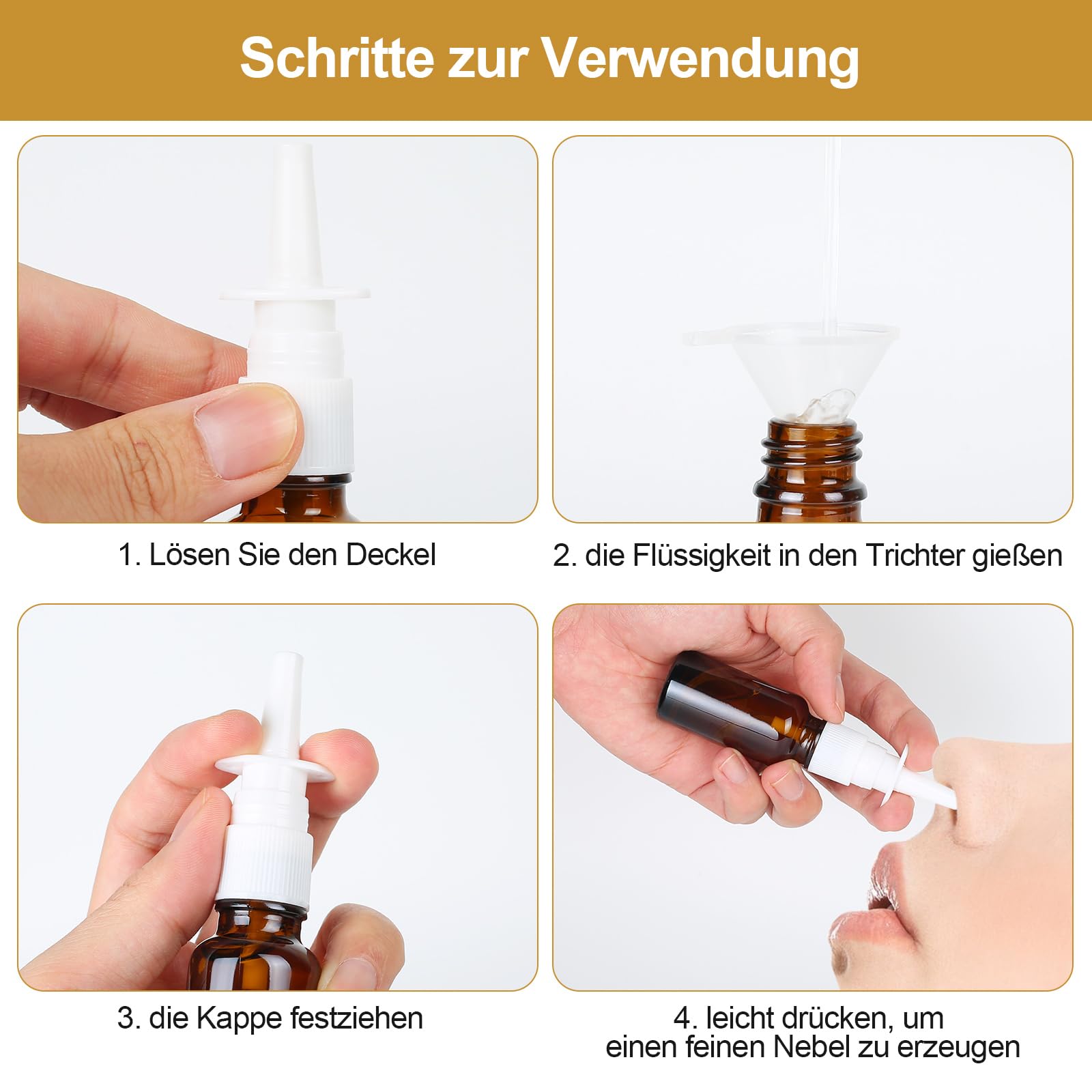 4 Pezzi Bottiglia Spray Nasale, 10ml Flaconi Spray Nasale, Riutilizzabile Spruzzatori Nasali Vuoti, Fine Vetro Nebulizzatore Spray per Profumi, Oli Essenziali, Soluzione Salina