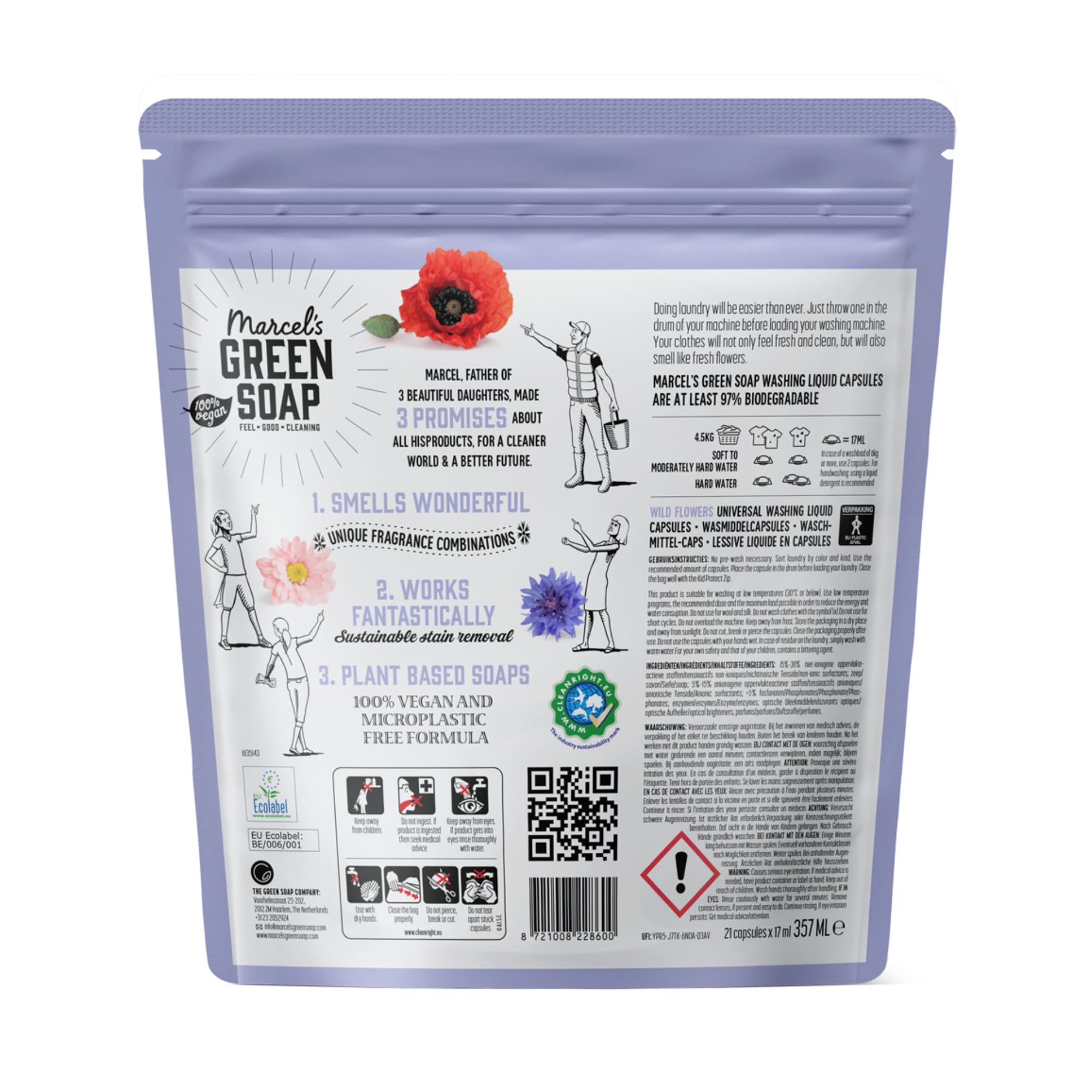 Marcel's Green Soap Kapsułki płynu do prania - Kapsułki z detergentem do prania - 99% biodegradowalne - 85% mniej plastiku - Możliwość recyklingu