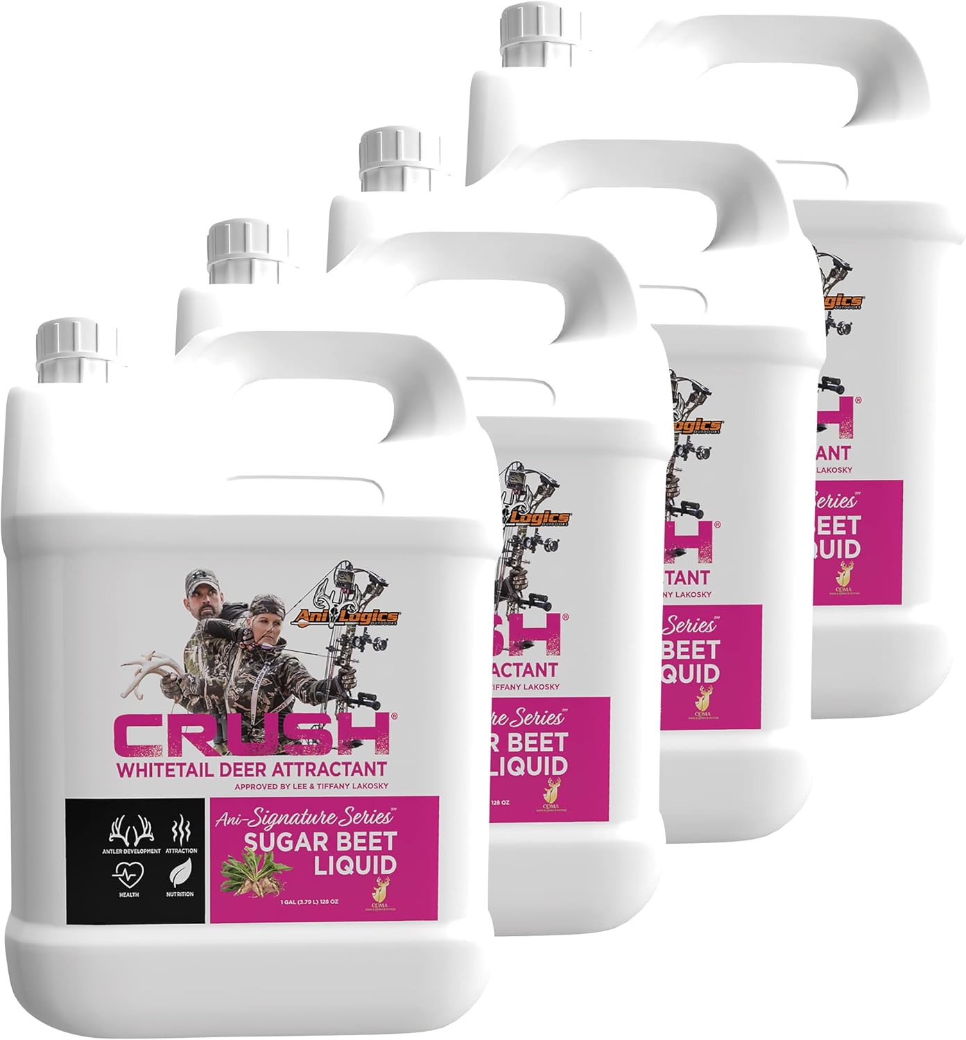 Crush Sugar Beet Liquid Attractant - High-Intensity Deer Attractant - Weather-Resistant Scent to Pull Bucks in and Hold Them - Keeps Deer Patterned at Your Site - 1 Gal - 4 Pack