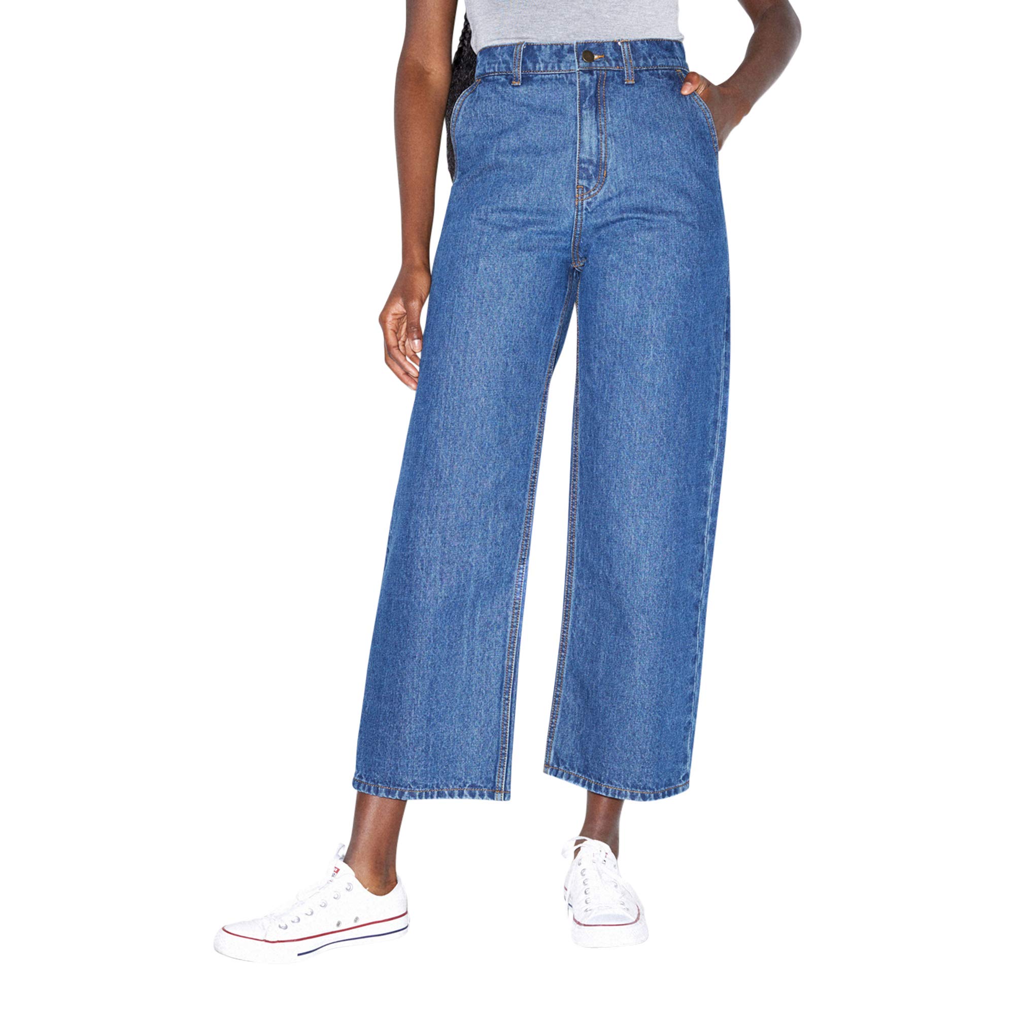 American Apparel Jeans Crop Gamba Larga, Lavaggio Medio, 29W x 27L Donna