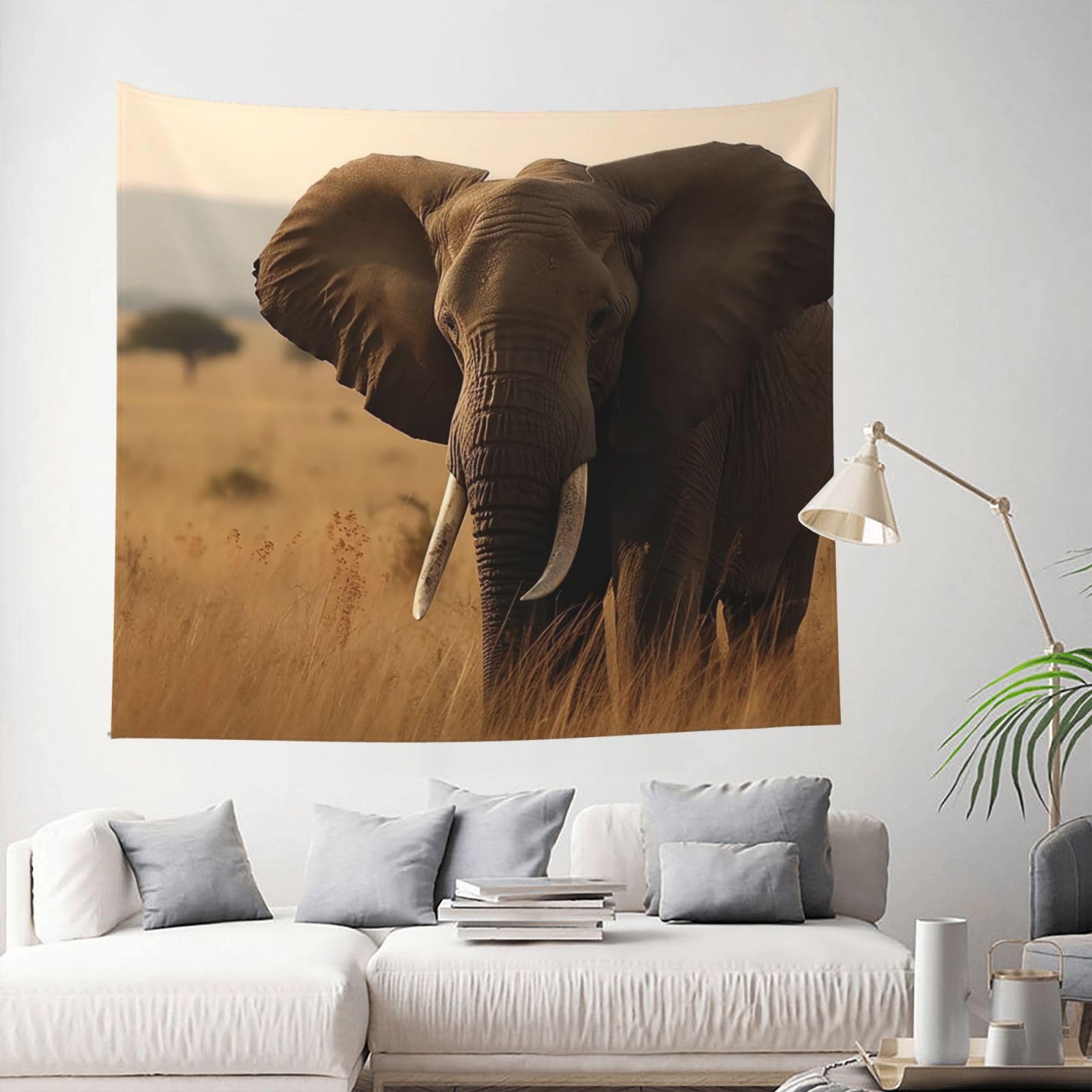 MXDLKSWPOH Tapestry 152x130 cm Art Wall Hanging for Living Room Modern Soft Aesthetic Tapestries Poster Elephant in the Grassland Tapestry Home Decoration Large Wall Tapestries for Bedroom Dorm Decor
