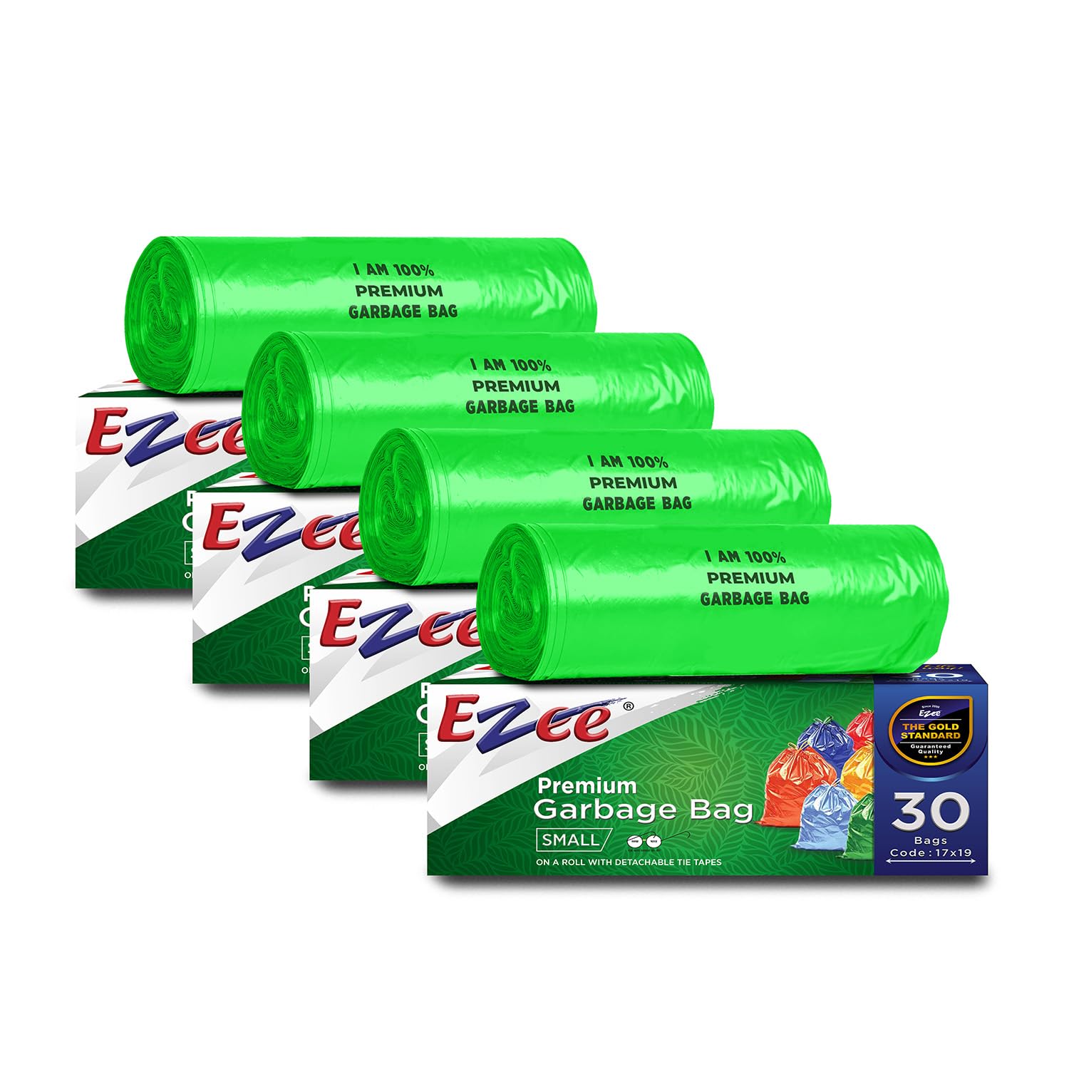 Ezee Green premium Garbage Bags 120 Pcs | Small 17 x 19 Inches | 30 Pcs x Pack of 4