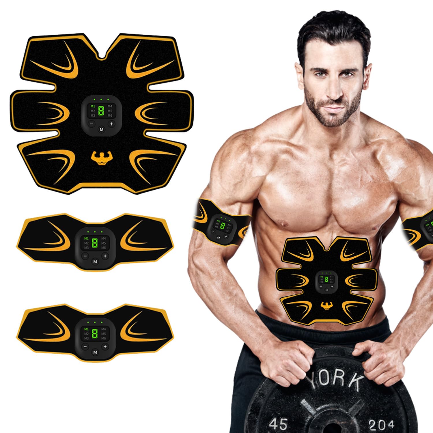Abs Trainer, EMS Training Device, Abdominal Muscle Trainer, Abdominal Trainer with 6 Modes & 9 Intensities, Portable Muscle Stimulator, for Abdomen, Arm, Leg Fitness Training