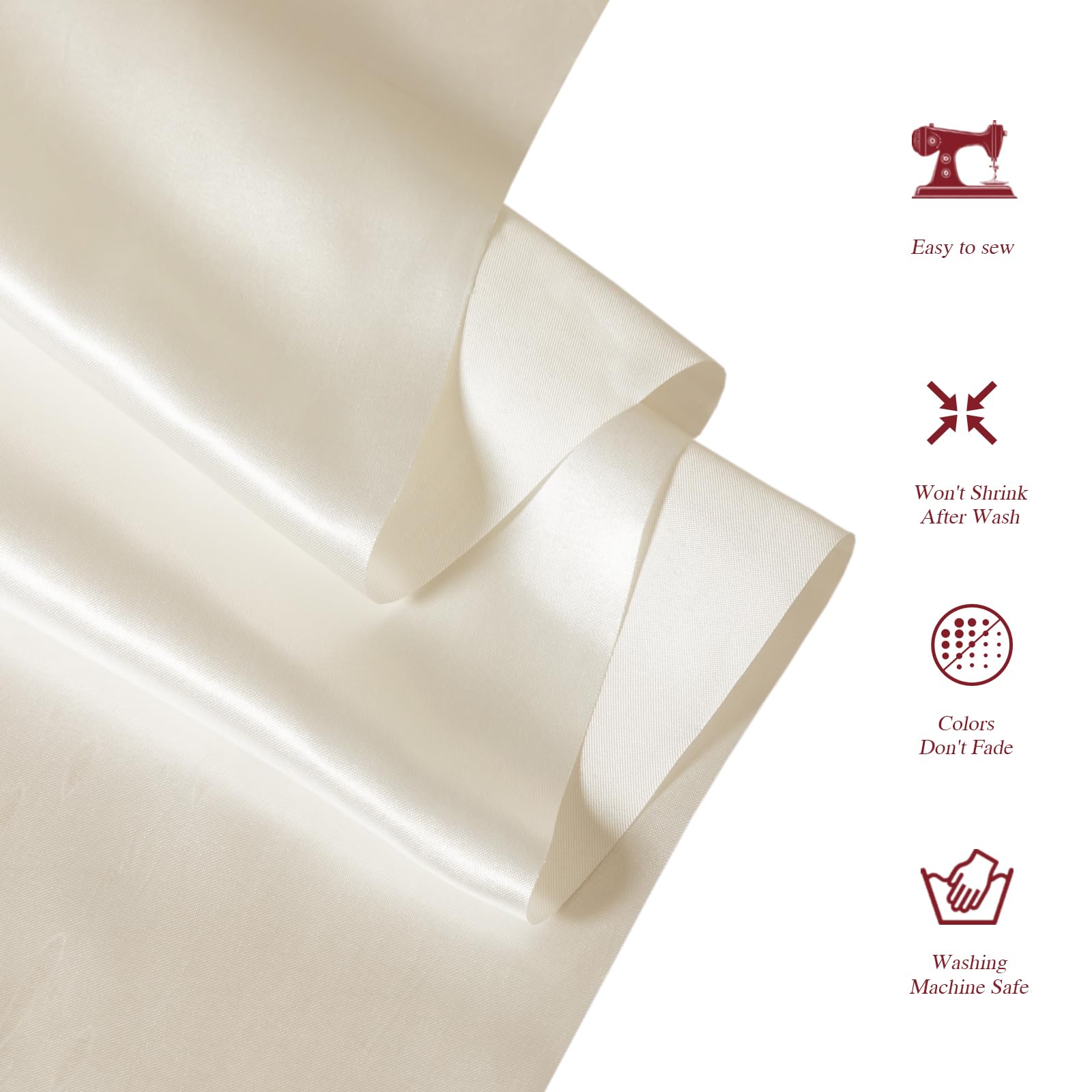 Q&J Fabric Co. Beige Satin Fabric by The Yard Soft Charmeuse Silky Cloth 55 INCH Width for DIY Sewing Crafts Wedding Dresses, Backdrops & Party Decor | Smooth, Shiny & Wrinkle-Resistant (1 Yard) — view 6