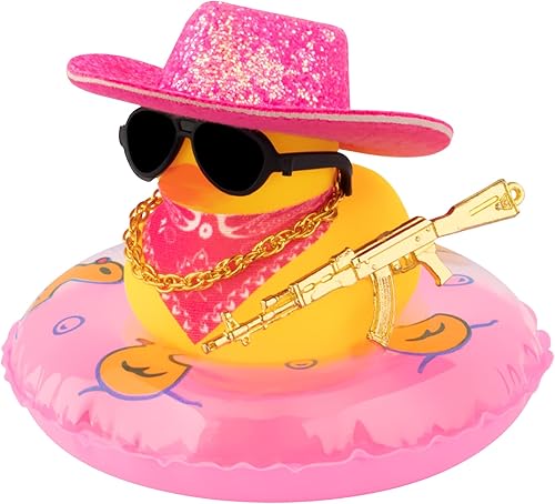 wonuu Decoración de fiesta de pato de goma para automóvil, sombrero de vaquero espacial con purpurina brillante, accesorios para tablero de