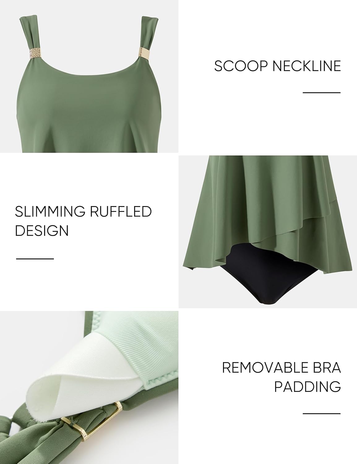 SUUKSESS Women Ruffle High Waisted Tankini Swimsuit Tummy Control Bathing Suit - Image 3