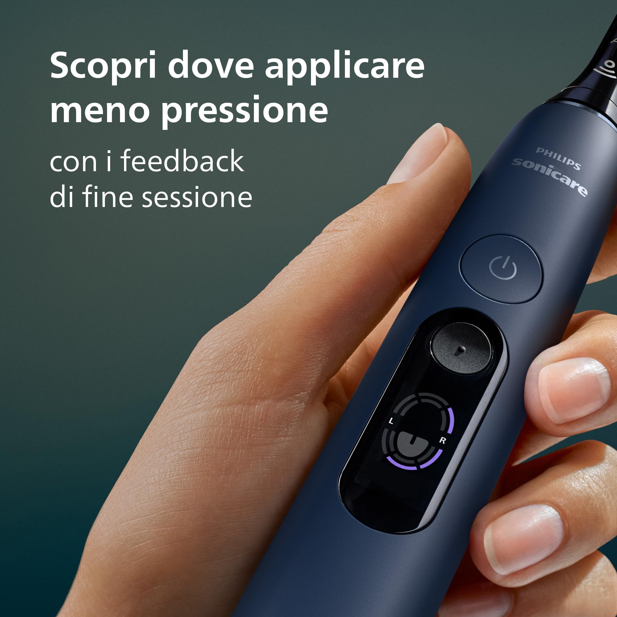 Philips Sonicare Next-Generation DiamondClean 8000 Spazzolino elettrico - con Feedback di pressione, 15 impostazioni, blu scuro, HX8311/13