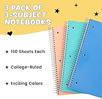 Vista 2 de Yoobi Essentials Bundle Cuadernos y lápices de composición con rayas universitarias, paquete de 3 materias, 150 páginas, cuadernos perforados de 3