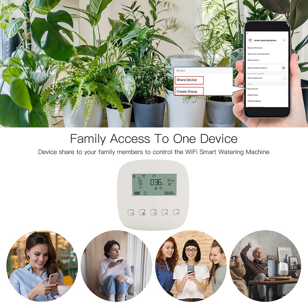Tuya WiFi Programador de Riego por Microgoteo Compatible con Alexa Google,Geevorks Programable Semanal 5+1+1,Alimentación USB o Solar,Bomba de Riego Dual,Pantalla LED,para Riego de Jardín