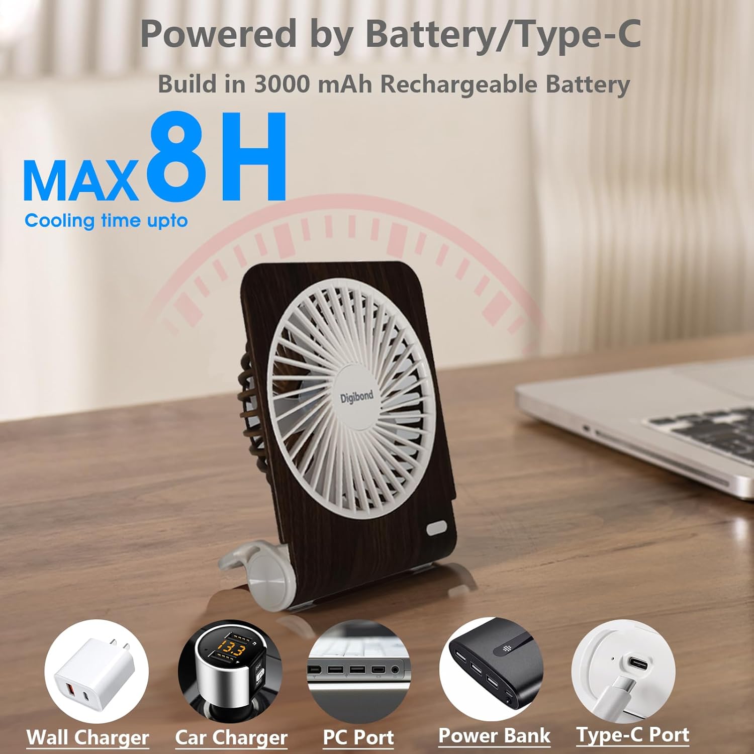 Rechargeable Desk Fan Quiet and Small 225° Rotated Small USB Fan for Home - Image 3