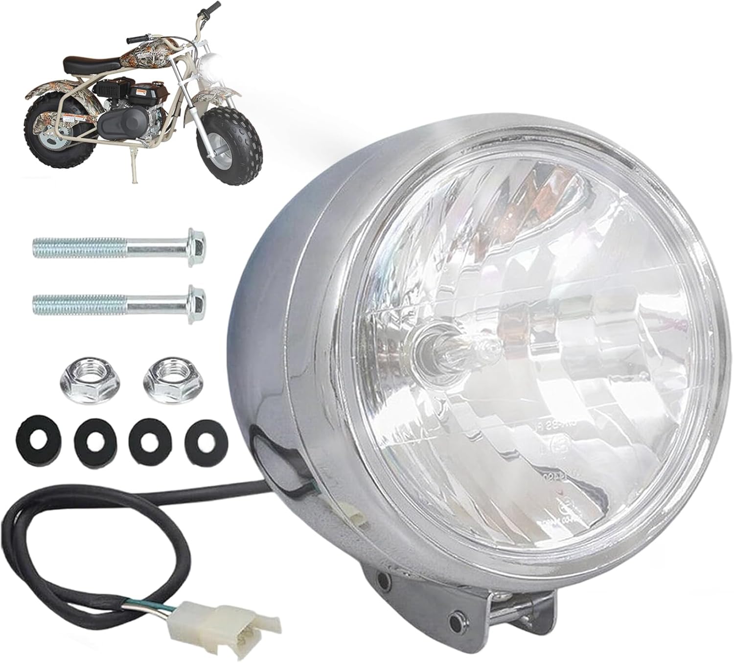 Chikia CT200U Headlight Front Light Bulb Compatible With Coleman CT200U Baja Warrior Trailmaster Mini Bike MB200 Axis M200 Mini Bike Front headlamp with 12 v 35 w bulb