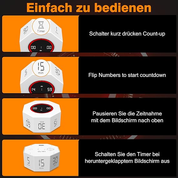 Visual Timer Desk Productivity Timer with Gravity Sensor Cube Digital Countup Countdown 1,3,5,15,30,60,90 Minutes Pomodoro Timers for Kids Study Kitchen Cooking Office（White）