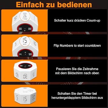 Visual Timer Desk Productivity Timer with Gravity Sensor Cube Digital Countup Countdown 1,3,5,15,30,60,90 Minutes Pomodoro Timers for Kids Study Kitchen Cooking Office(White)