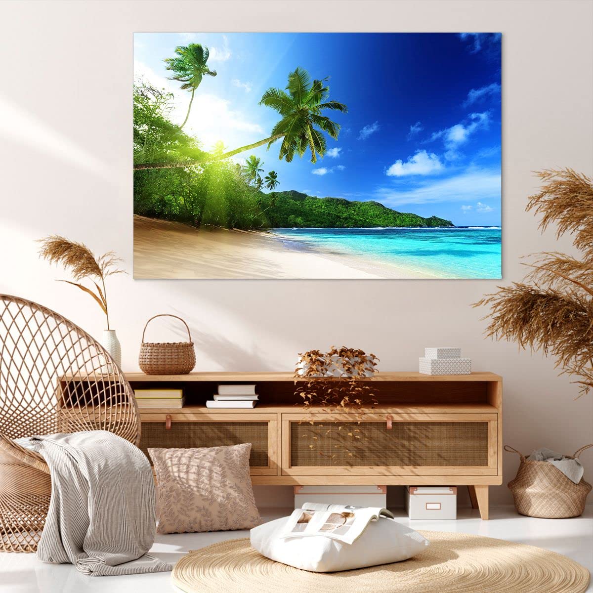 Tableau Toile ARTTOR 120x80cm Paysage Jungle Arbre Vague Bleu