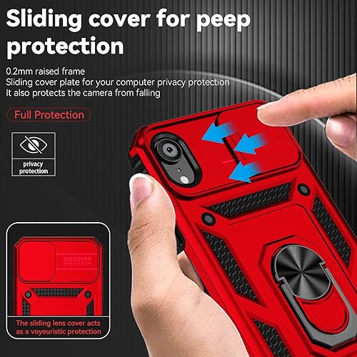 Miniatura 4 de Funda para iPhone XR, con cubierta para lente de cámara, protector de pantalla HD, grado militar anillo de montaje en coche, soporte híbrido de