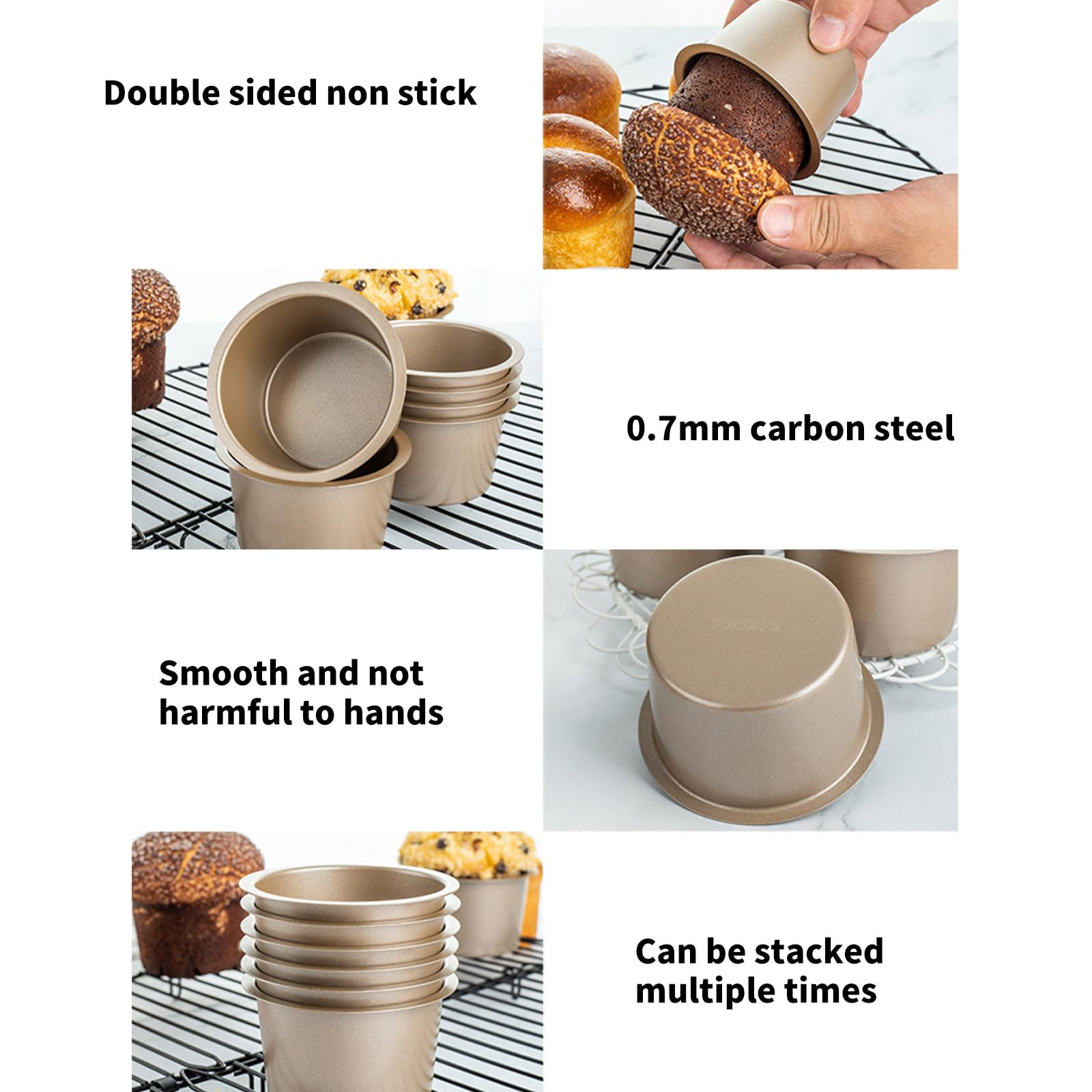 Molde para magdalenas, 6 moldes altos para magdalenas, moldes para hornear, accesorios de cocina, utensilios de cocina de acero al carbono para postres