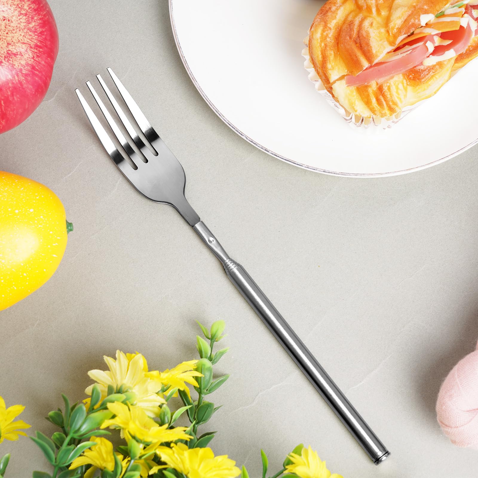 Lystaii 2Pcs Stainless Steel Telescopic Fork Extendable Dinner Fruit Dessert Long Handle Long Stainless Steel Retractable Fork Sturdy — Amazon image 2