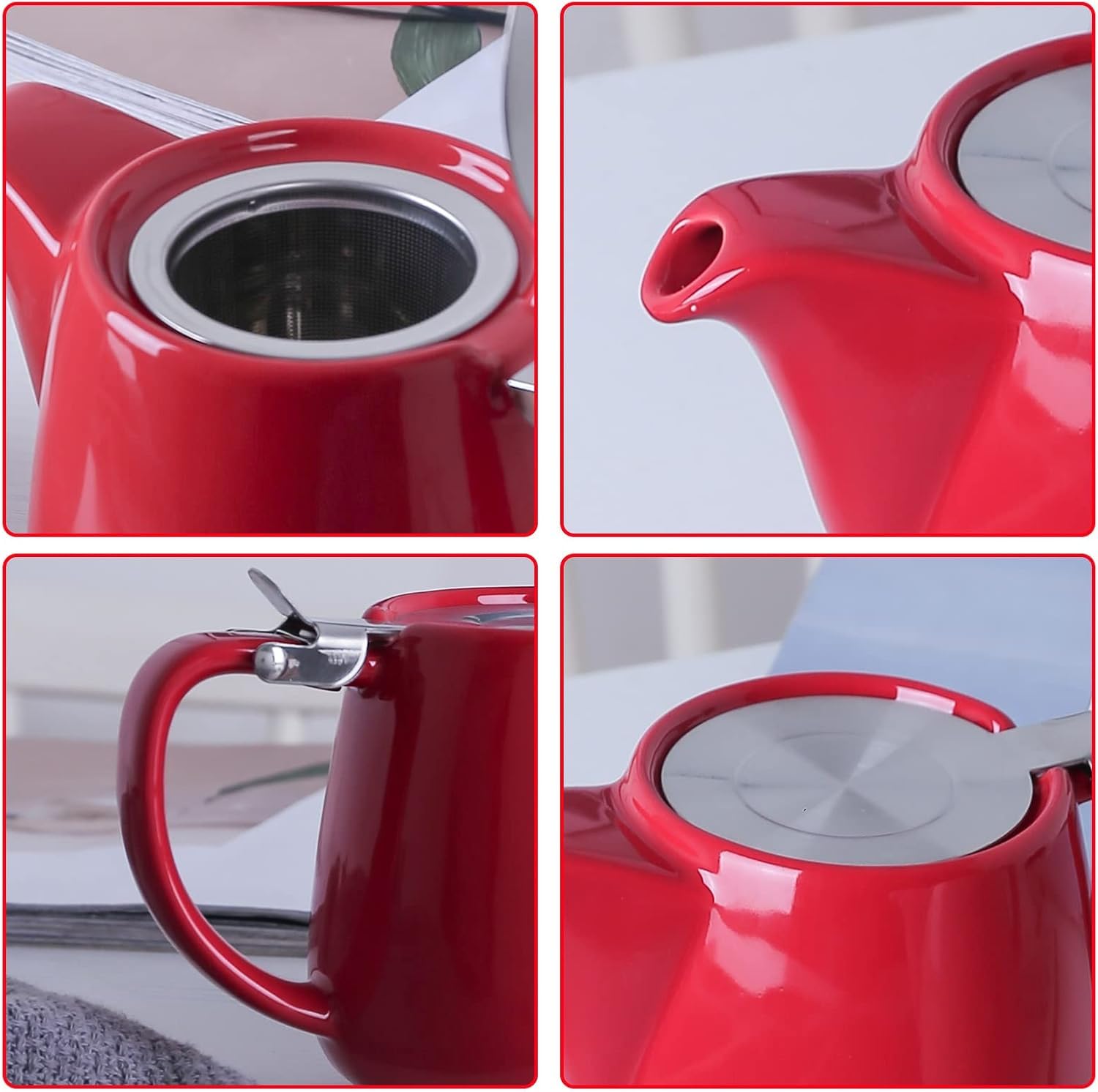 VIVILINEN Tetera con Infusor Extraíble y Tapa Metálica de 1,2 litros, Cerámica para Té en Hojas y Té a Granel