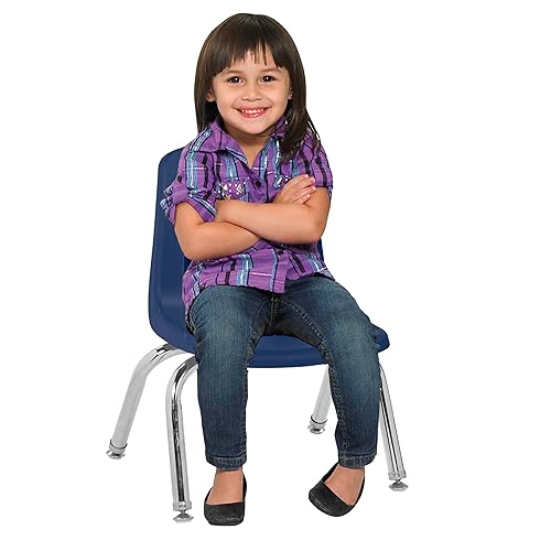 Miniatura 6 de FDP - Silla escolar apilable de 10 pulgadas, asiento apilable para estudiantes con patas de acero cromado y deslizadores de bolas para aprendizaje
