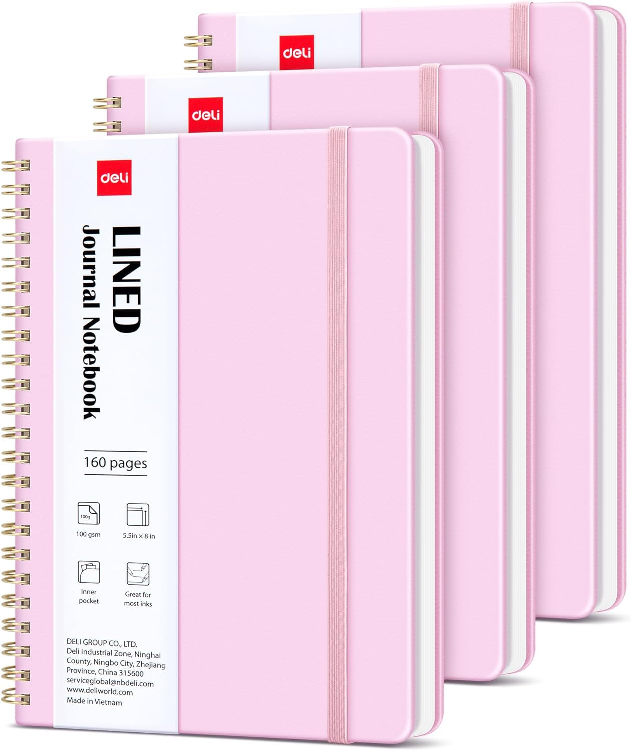deli 3 Pack Lined Spiral Journal Notebook, 160 Pages, A5 (5.5"x8") Hardcover Writing Notebook, College Ruled Spiral Bound Journal for Women & Men - Perfect for Work, School, Office & Note Taking