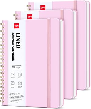 deli 3 Pack Lined Spiral Journal Notebook, 160 Pages, A5 5.5"x8" Hardcover Writing Notebook, College Ruled Spiral Bound Journal for Women & Men - Perfect for Work, School, Office & Note Taking