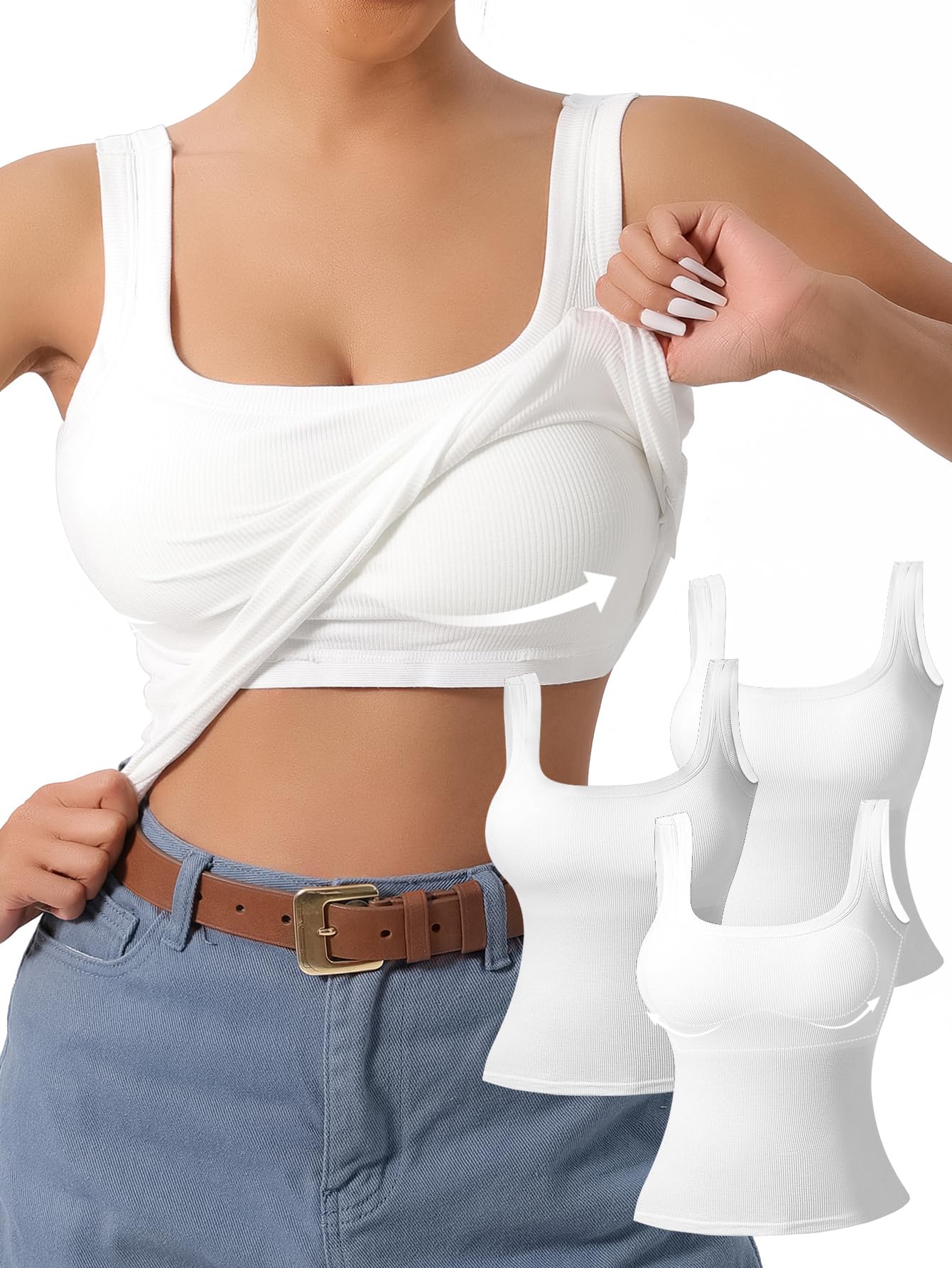 DAGGLOSA Women's U-Back Tank Top - 3-Pack,Built-in Bra, Removable Pads for Gym, Yoga & Outdoor, Long-Lasting Comfort