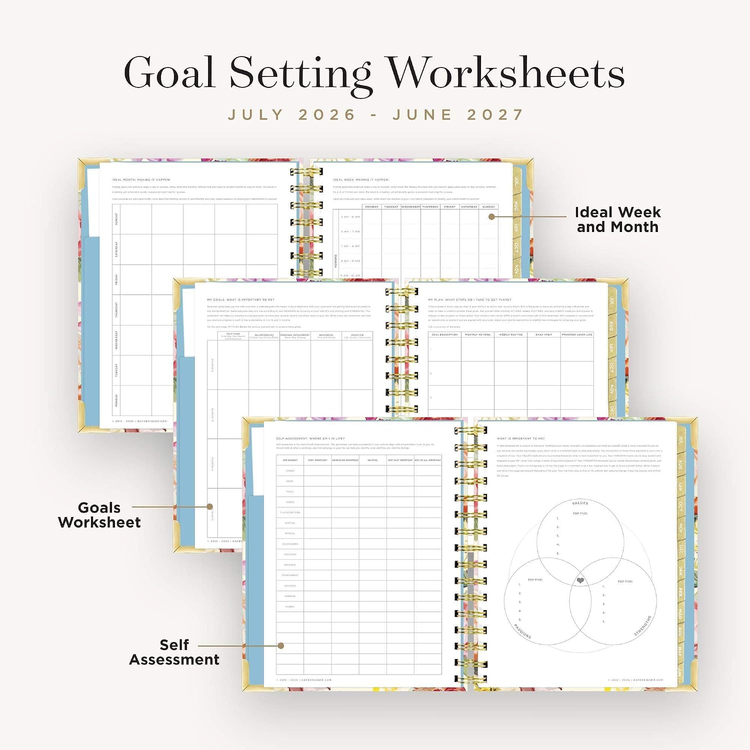 Day Designer 2026-2027 Mini Daily Academic Year Planner Calendar, July 2026 - June 2027, 6" x 8.125", Glossy Laminated Cover, Wirebound, Laminated Tabs, Storage Pocket, Includes Stickers & Snap-In Ruler, Oh So Lovely