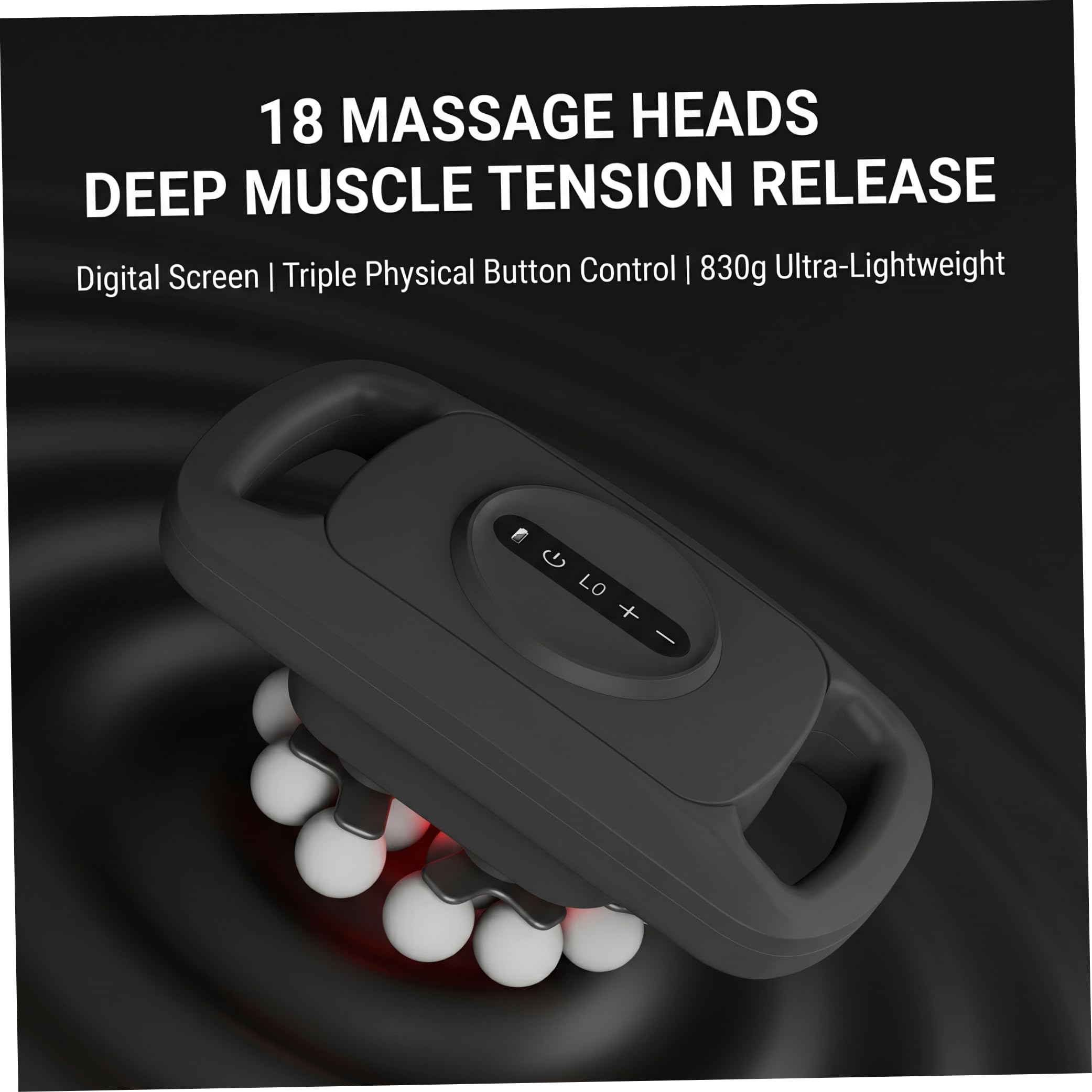 Pistola de masaje multicabeza, pistola de masaje para caballos de 18 cabezas, herramienta de relajación muscular multiequina, negra