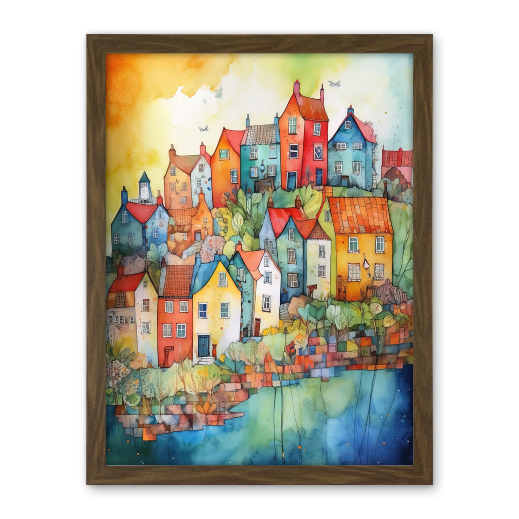 Artery8 Village Of Manarola Italy Folk Art Artwork Framed Wall Art Print 18X24 Inch